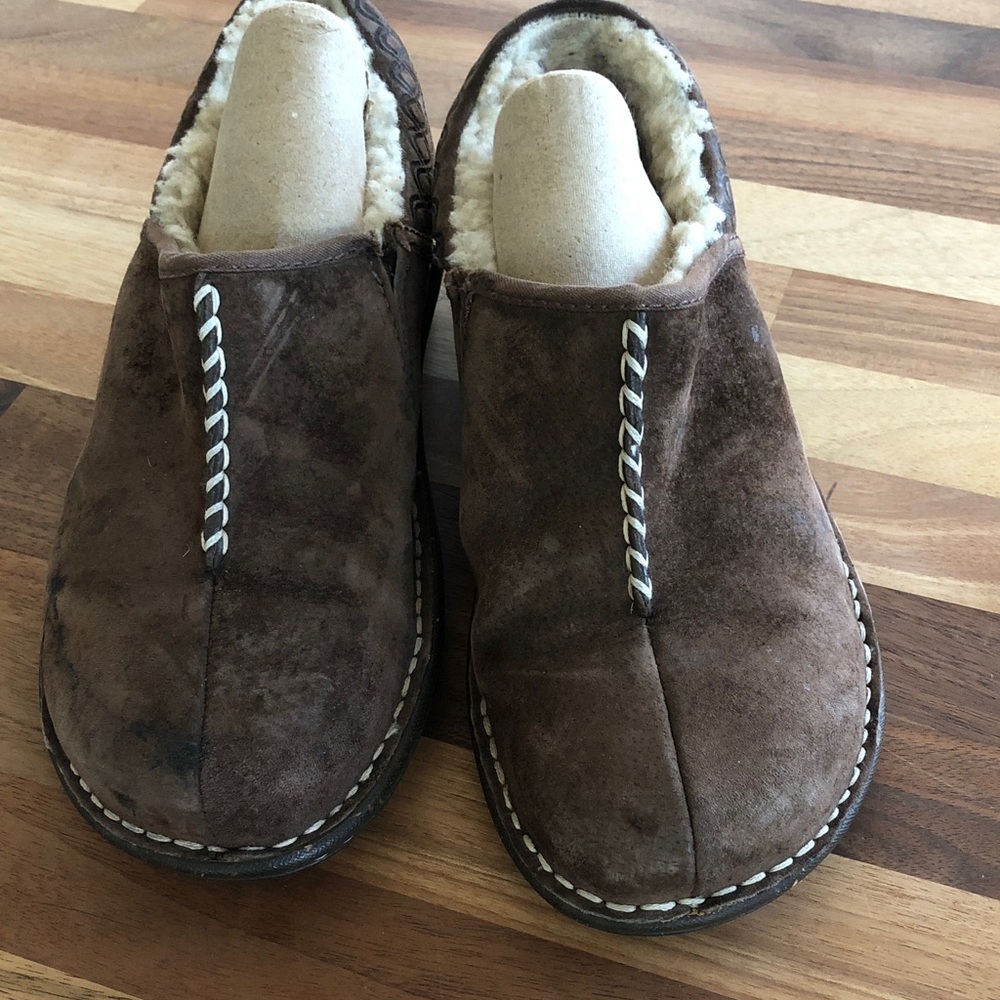UGG Brown Suede Shearling-Lined Women's Clog Mules